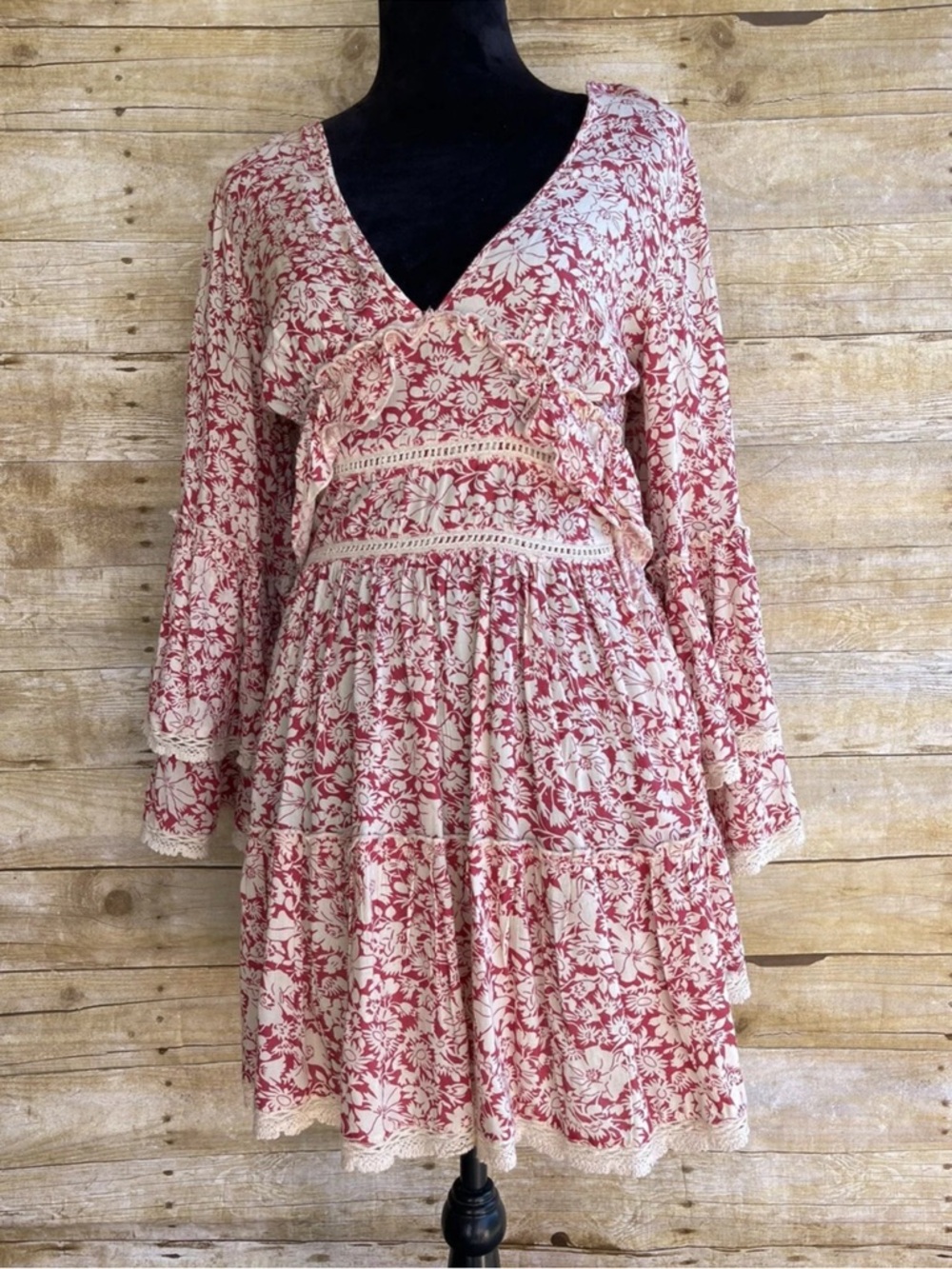 FREE PEOPLE Tunic Dress Size S Small Floral Raspberry Boho Festival Women’s